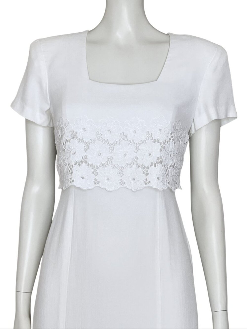 Vintage 90s White Midi Dress Lace Medium 8 Cottagecore Minimalist Casual Summer - Picture 6 of 9